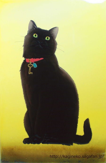 かぎ猫陶彩画「鍵猫」