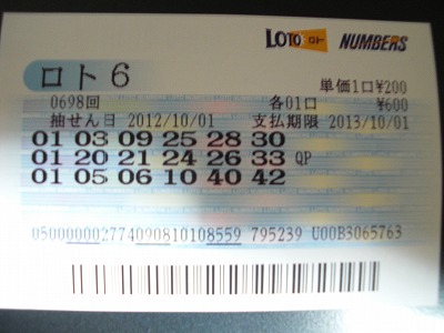 ロト6当りましたよ~