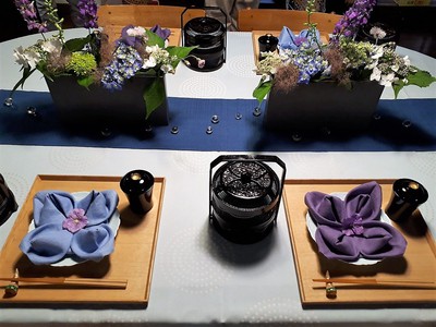 紫陽花のテーブルコーディネート 紫陽花のテーブルコーディネート
