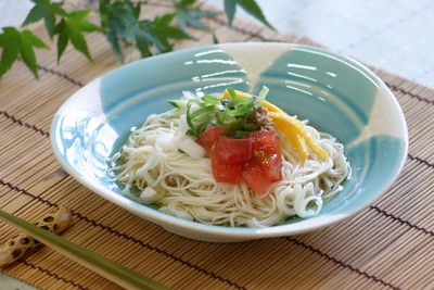 涼しげな伊万里焼でぶっかけそうめん